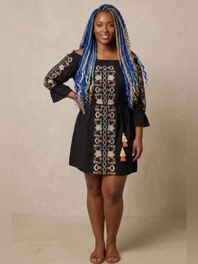 NWT Blue Island embroidered  Dress Sz M Boho Hippie  Coachella Cottagecore
